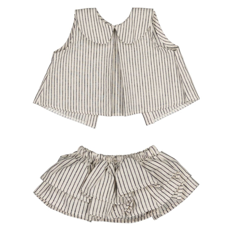 Cotton Little Things Round Collar Baby Blouse And Ruffle Bloomer Set- Pinstripes *runs big*
