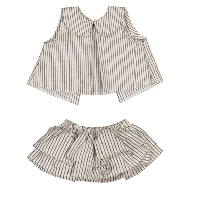 Cotton Little Things Round Collar Baby Blouse And Ruffle Bloomer Set- Pinstripes