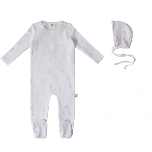 Citrine Stem Flower Footie And Hat - Blue/White