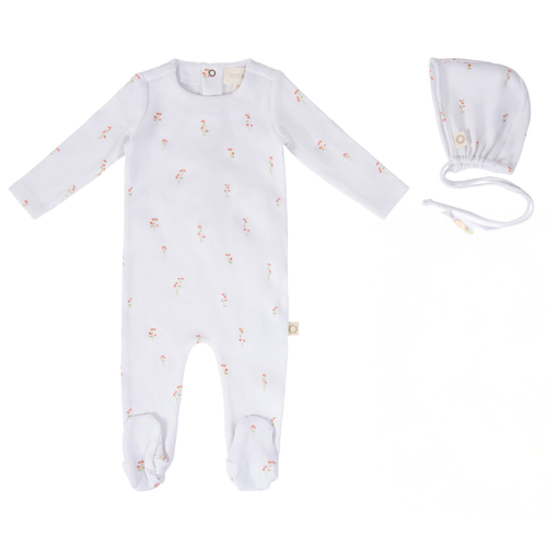 Citrine Stem Flower Footie And Hat - Red/White