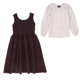 Bamboo Flare Knit Jumper And Collar Tissue Blouse Set - Burgundy/Lilac