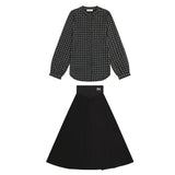 Retro Kid Mae Silky Printed Shirt And Maxi Skirt Set - Black