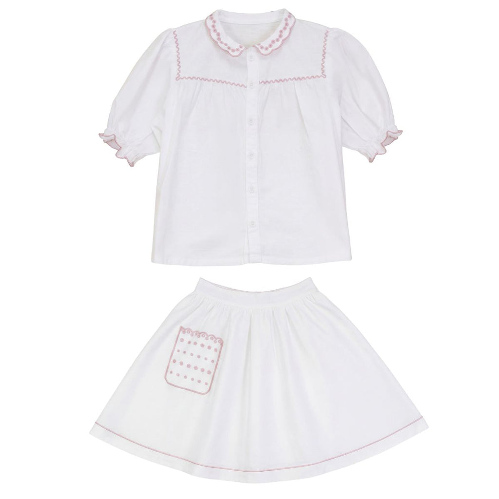 Calla Lili Girls Linen Scallop Blouse And Skirt Set