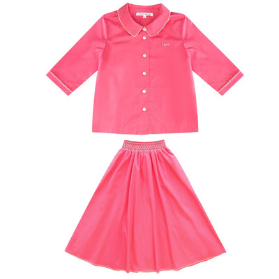 Little Parni Pico Smocking Teen MAXI Signature Shirt And Skirt Set (K642 & K644) - Pink