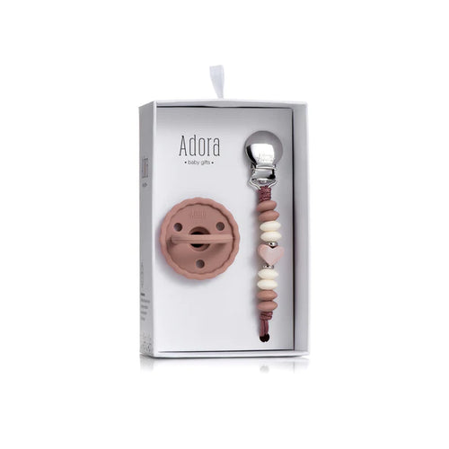 Adora Blush Mauve Wood Heart Pacifier Clip & Pacifier