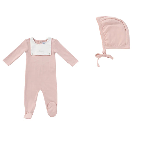 Kipp Bib Romper and Bonnet - Pink