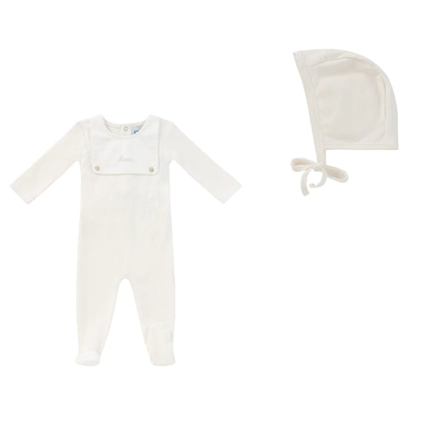 Kipp Bib Romper and Bonnet - White