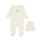 Lil Legs Embroidered Footie and Beanie Set - White Doll