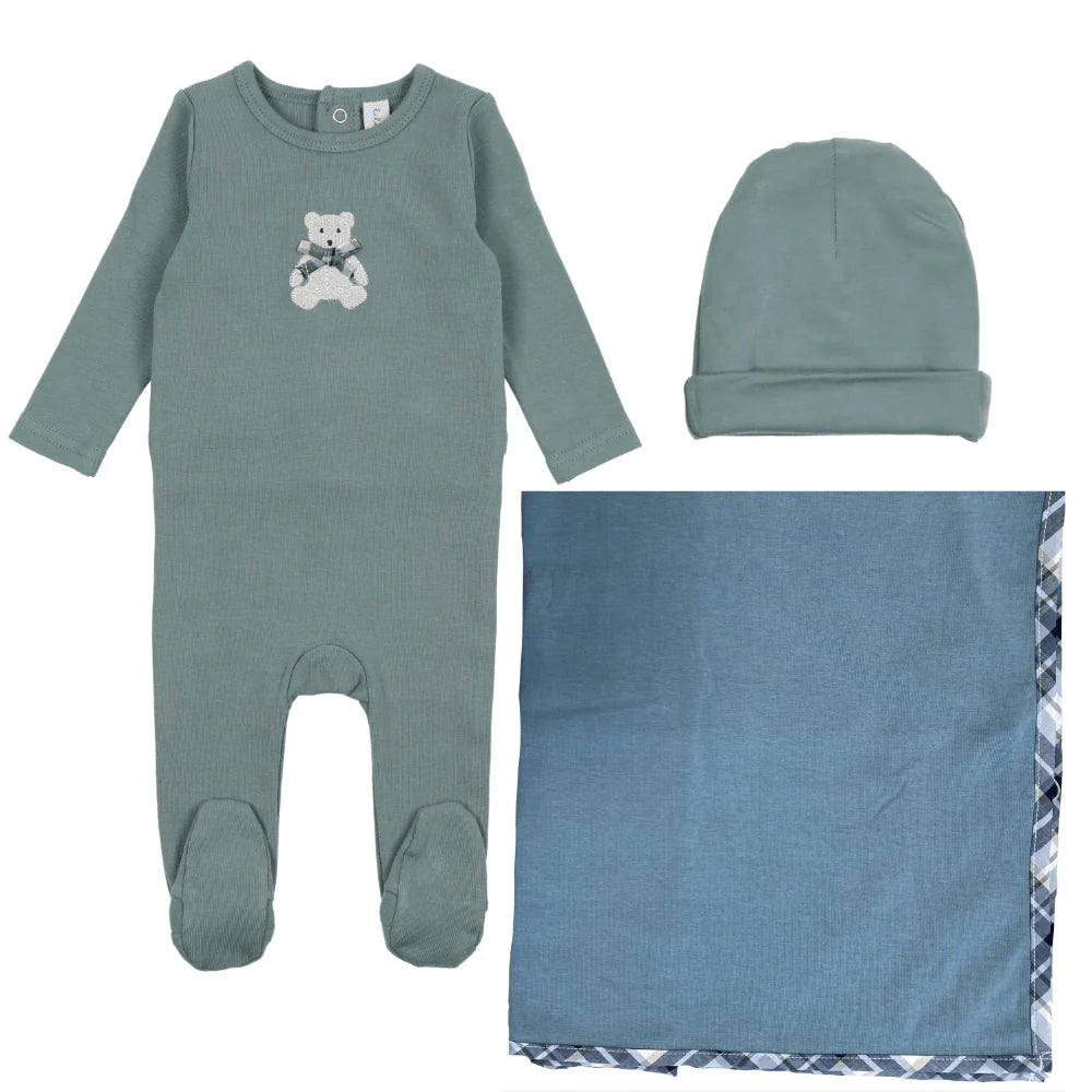 Lil Legs Embroidered Layette Set - Blue Bear