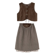 Load image into Gallery viewer, Popelin Brown Velvet Vest And Midi Skirt With Tucks And Embroidered Yoke (104.2 / 106.2)