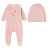 Oubon Bear And Kyte Velour Footie And Hat - Pink