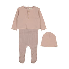 Load image into Gallery viewer, Mema Knits Striped Footie &amp; Cardigan + Beanie - Dusty Pink