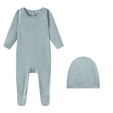 Load image into Gallery viewer, Oubon Blue Cotton Bud Print Footie And Hat