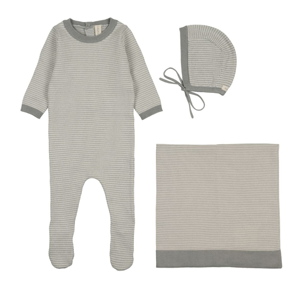 Lilette Two Tone Knit Layette Set - Light Blue