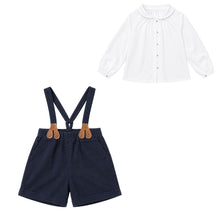 Load image into Gallery viewer, Little Tempest Boys Suspender Shorts And Kerchief Shirt Set - Navy