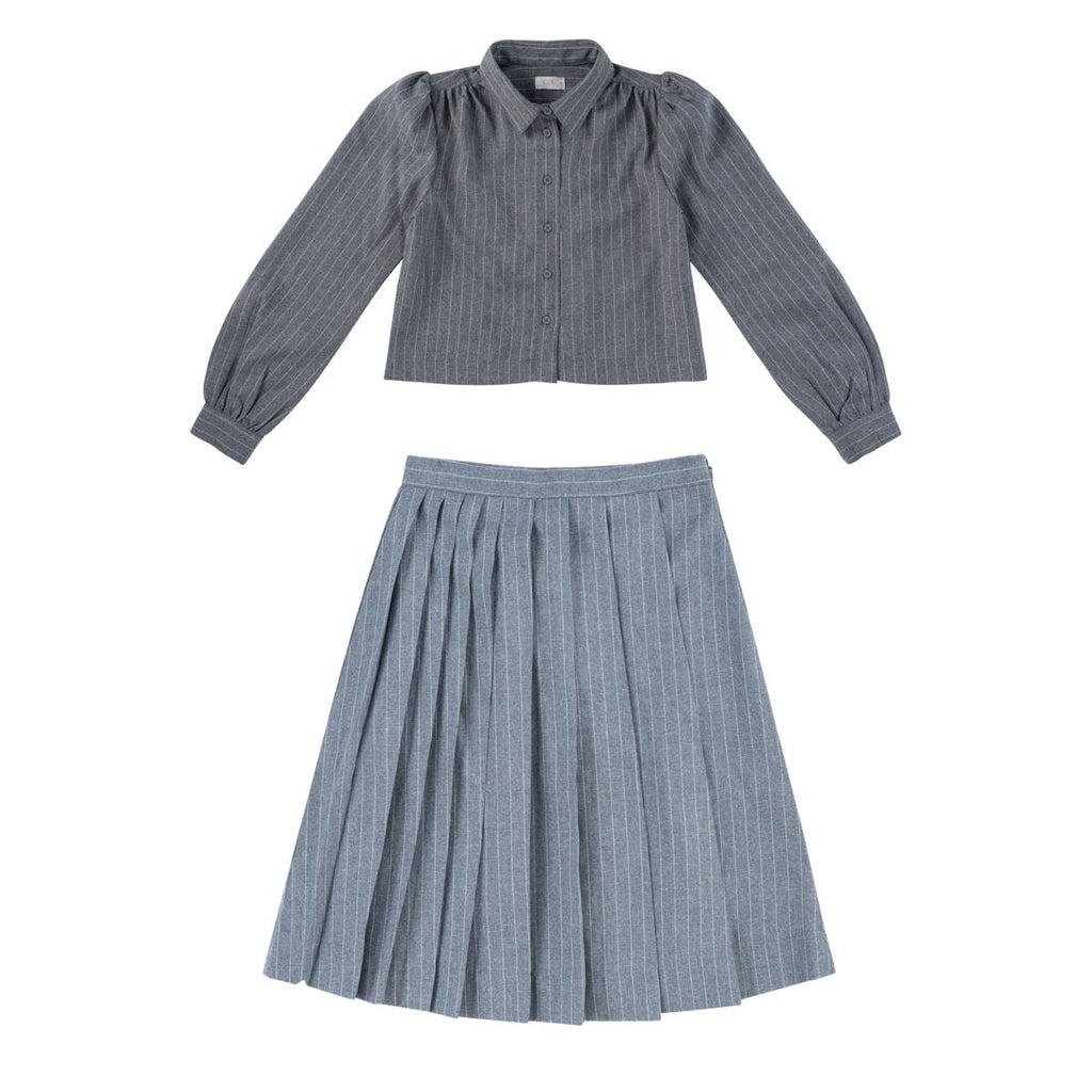 Kipp Cynthia Pinstripe Shirt And Skirt Set - Grey