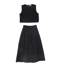 Load image into Gallery viewer, Valentina Jewel Wool Vest And Midi Skirt Set - Black