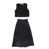 Valentina Jewel Wool Vest And Midi Skirt Set - Black