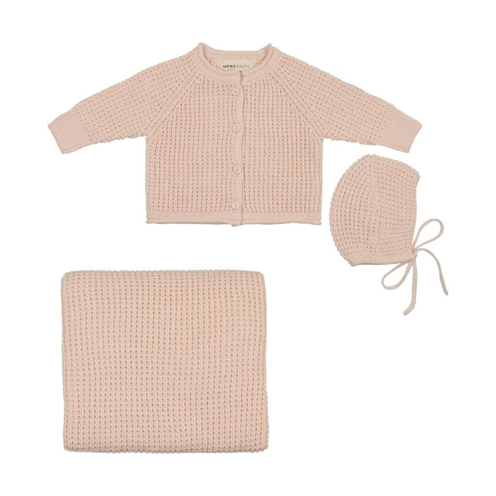 Mema Knits Knit Jacket Three Piece Set - Light Pink