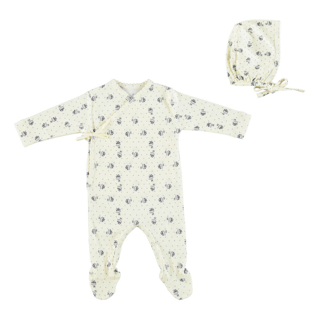 Bebe Organic Estella Footie And Bonnet - Sky Heart Blooms