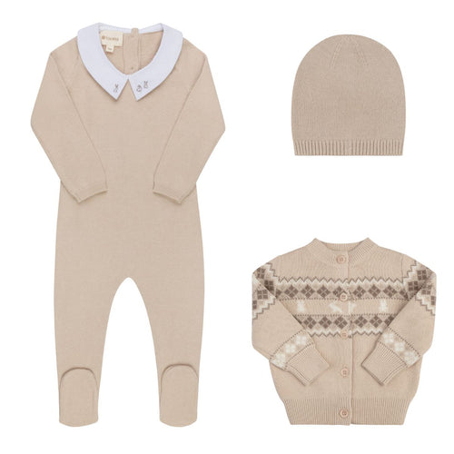 Looms Fair Isle Collection Baby 3Pc Set - Taupe