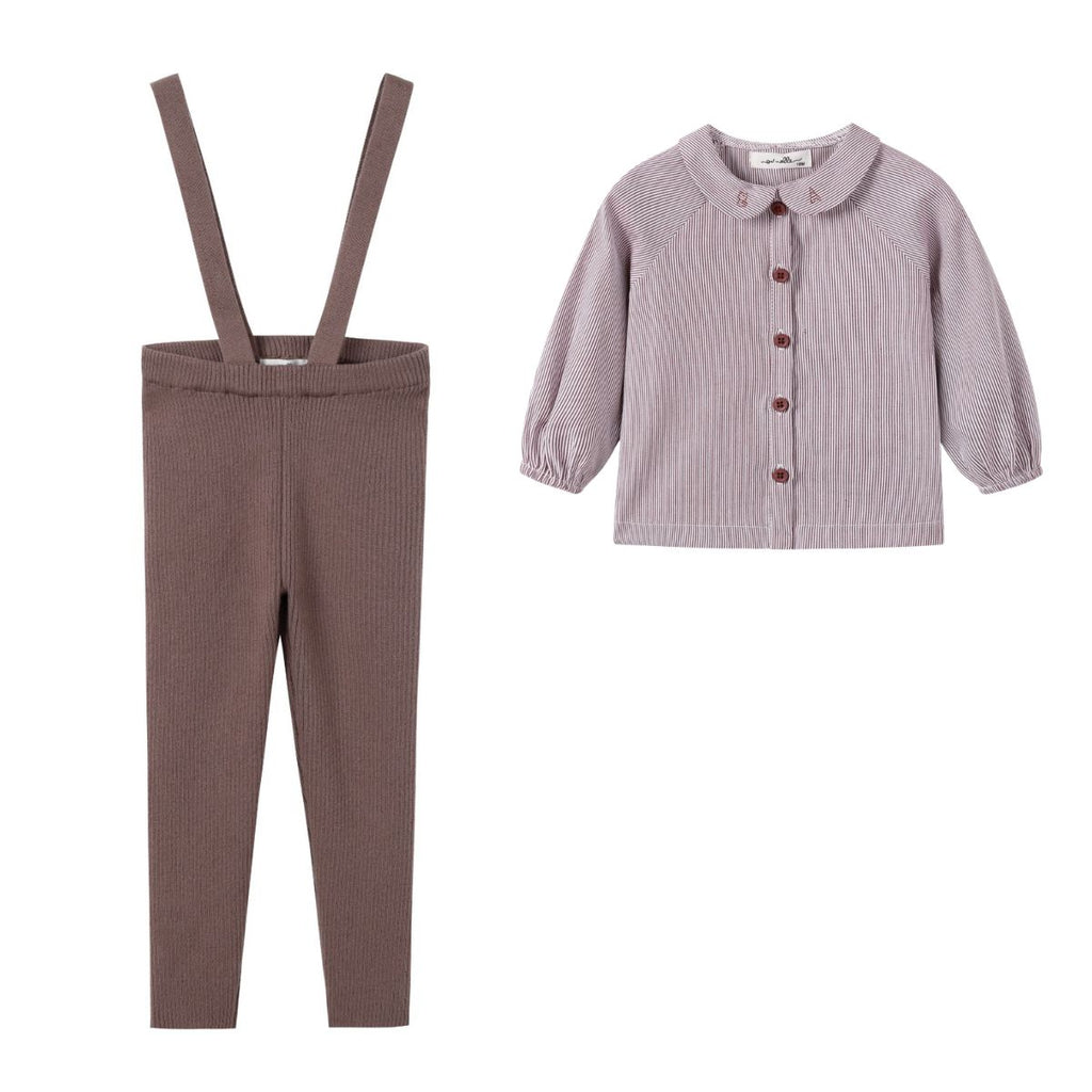 NouNelle Brown Boy Pinstripe Shirt And Suspender Set