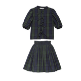 Cosmosophie Bow Shirt And Skirt Set - Green/Blue Plaid