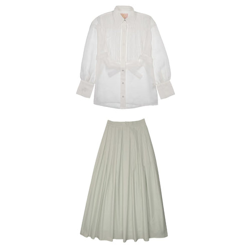 Little Tempest Taffeta Teens Maxi Skirt And Pintuck Shirt Set - Mint Green/White