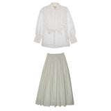Little Tempest Taffeta Teens Maxi Skirt And Pintuck Shirt Set - Mint Green/White