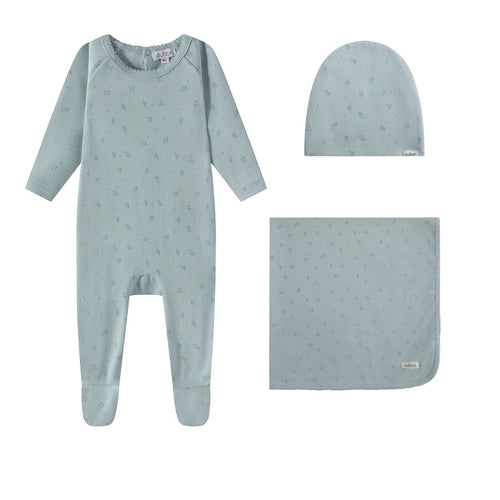 Oubon Blue Cotton Bud Print Layette Set