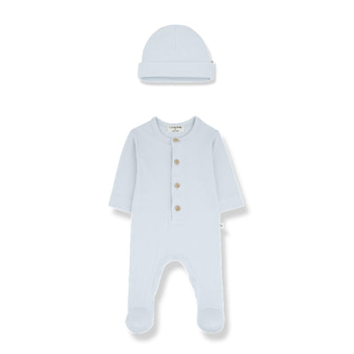 1+ in the Family Nino Footie & hat - Misty Blue