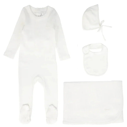 Little Parni Ribbed Pico Gift Box Layette Set + Blanket (K551) - Ivory
