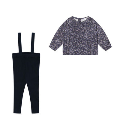 Bopop Paisley Baby Girl Blouse And Knit Suspender Legging Set - Navy