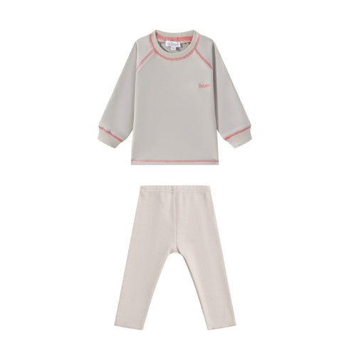 Oubon Contrast Stitch Sweat Set - Stone