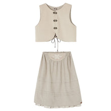 Load image into Gallery viewer, Popelin Beige Velvet Vest And Midi Skirt With Tucks And Embroidered Yoke (104.1 / 106.1)