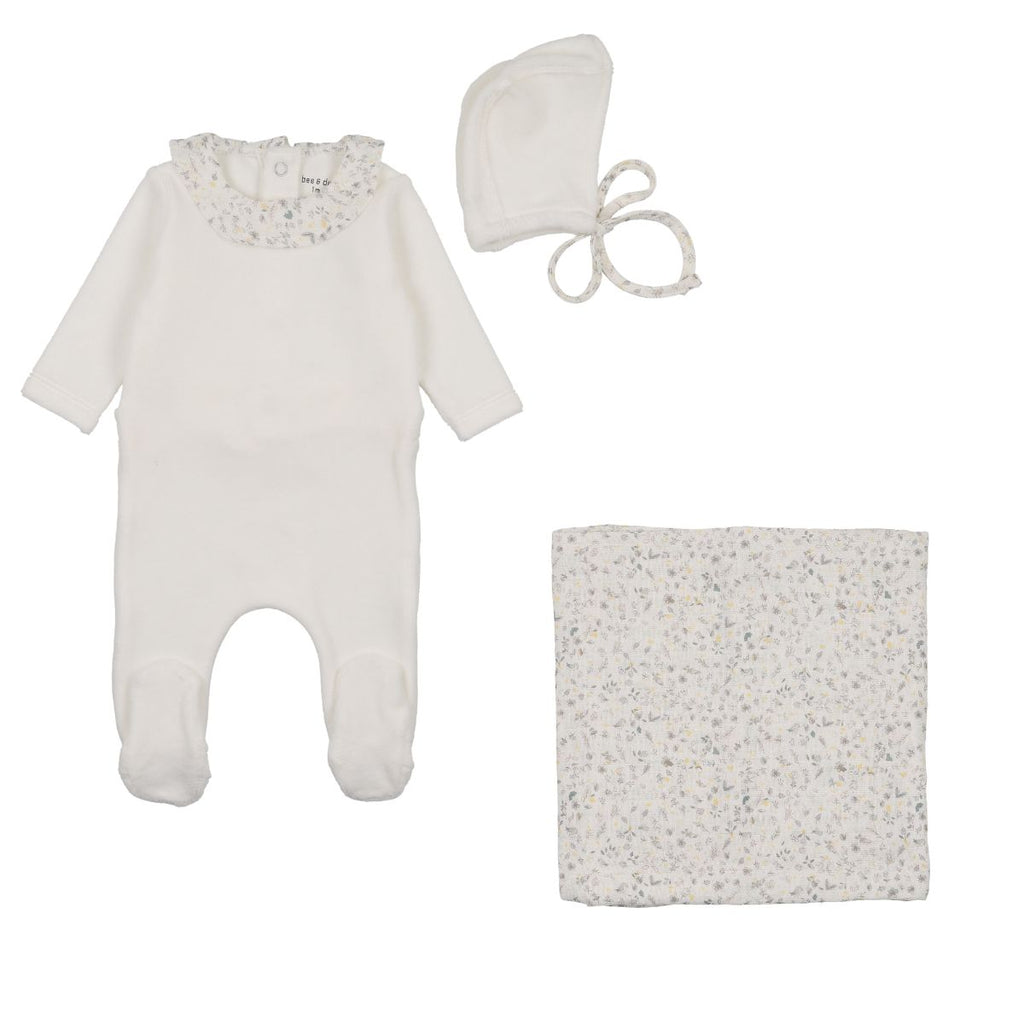 Bee & Dee Whimsical Bloom Collar Layette Set - Chalk White Boys