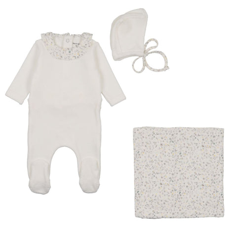 Bee & Dee Whimsical Bloom Collar Layette Set - Chalk White Boys