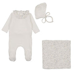 Bee & Dee Whimsical Bloom Collar Layette Set - Chalk White Boys
