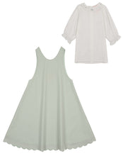 Load image into Gallery viewer, Little Tempest Scallop Hem Jumper And Embroidered Blouse Set - Mint Green/White