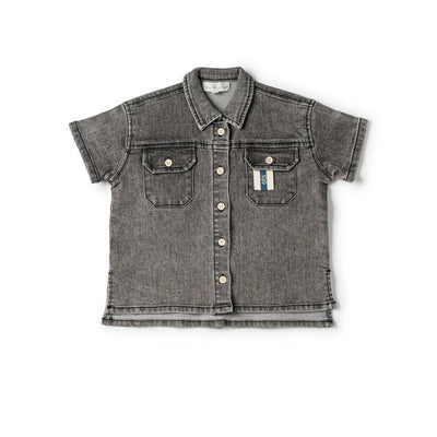 Birnham On The Sea Boys Button Down Shirt - Black Wash