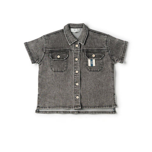 Birnham On The Sea Boys Button Down Shirt - Black Wash