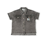 Birnham On The Sea Boys Button Down Shirt - Black Wash