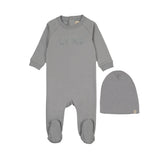 Mema Knits Sherpa Wordart Footie & Beanie - Dove Blue