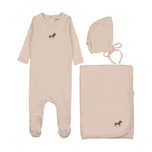 Load image into Gallery viewer, Mema Knits Pointelle Embroidered Horse Rocker Layette Set - Baby Blush