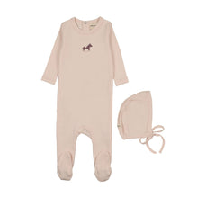 Load image into Gallery viewer, Mema Knits Pointelle Embroidered Horse Rocker Footie &amp; Bonnet - Baby Blush