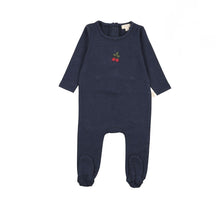 Load image into Gallery viewer, Lil Legs Embroidered Lounge Footie - Navy/Cherry