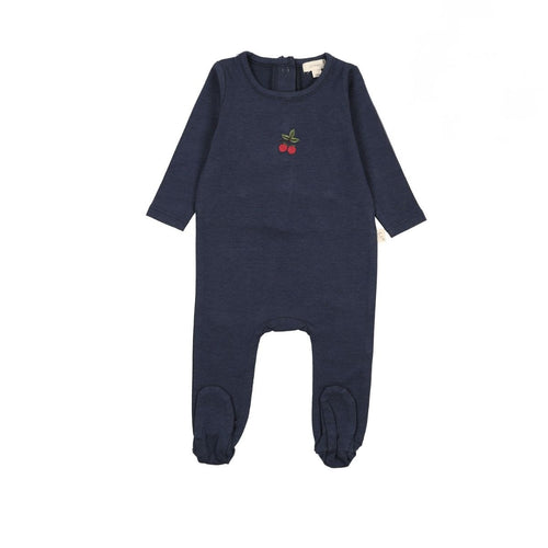Lil Legs Embroidered Lounge Footie - Navy/Cherry