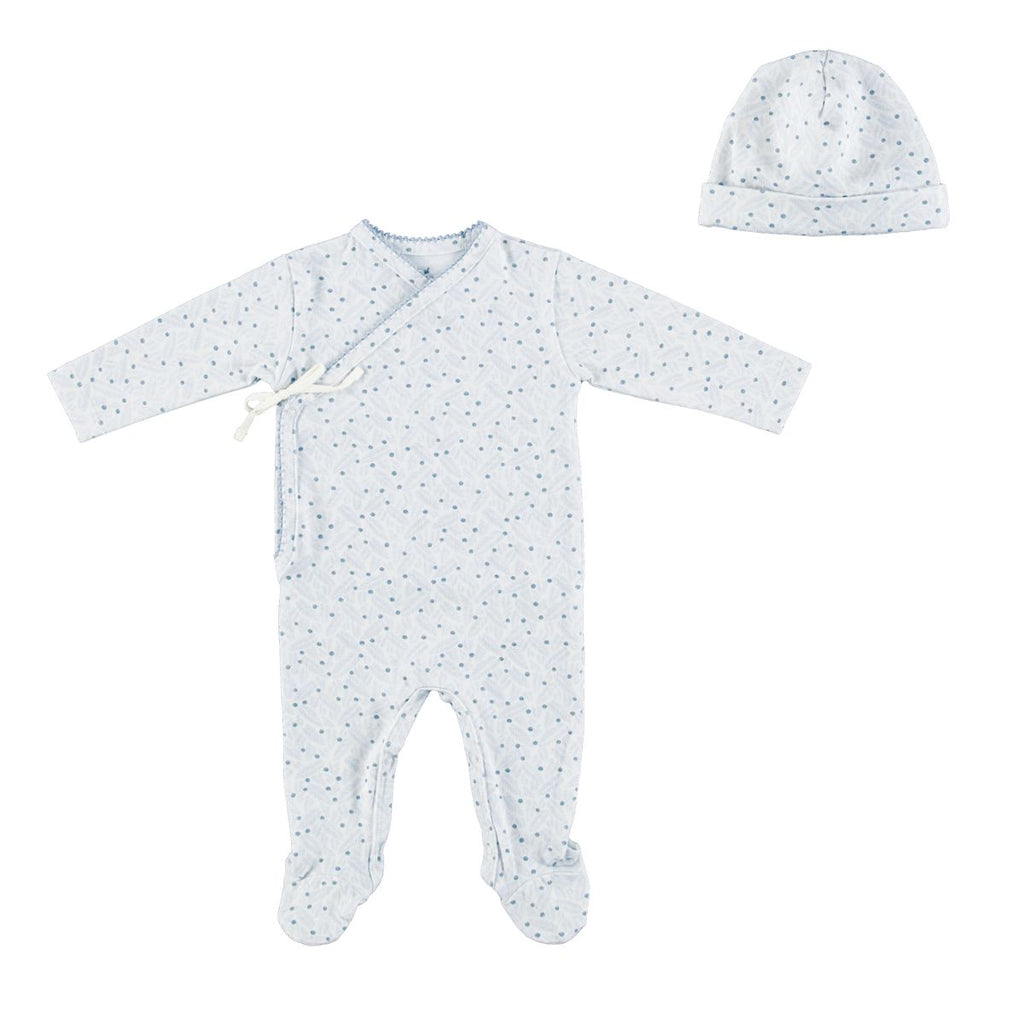 Bebe Organic Iver Footie And Hat - Blue Leaves