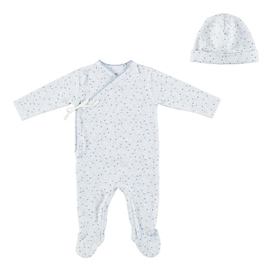 Bebe Organic Iver Footie And Hat - Blue Leaves