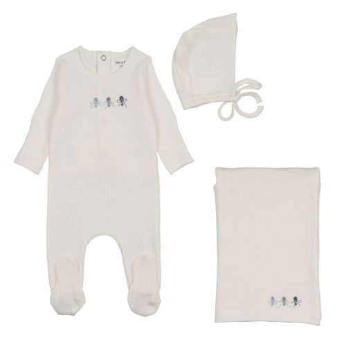 Bee & Dee Rattles Pointelle Layette Set - Chalk White Boys